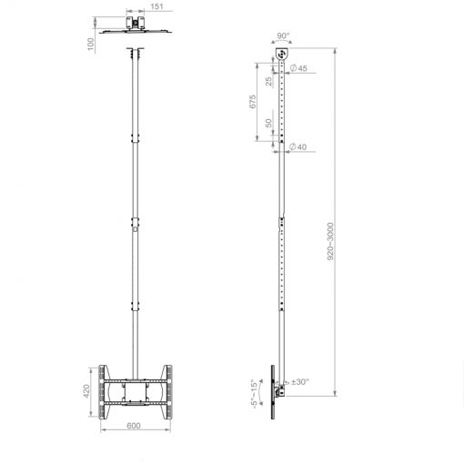 HAGOR PLD Large Single 8602 | 49" - 65" | 600x400 | 50KG | Black | Deckenhalterung 