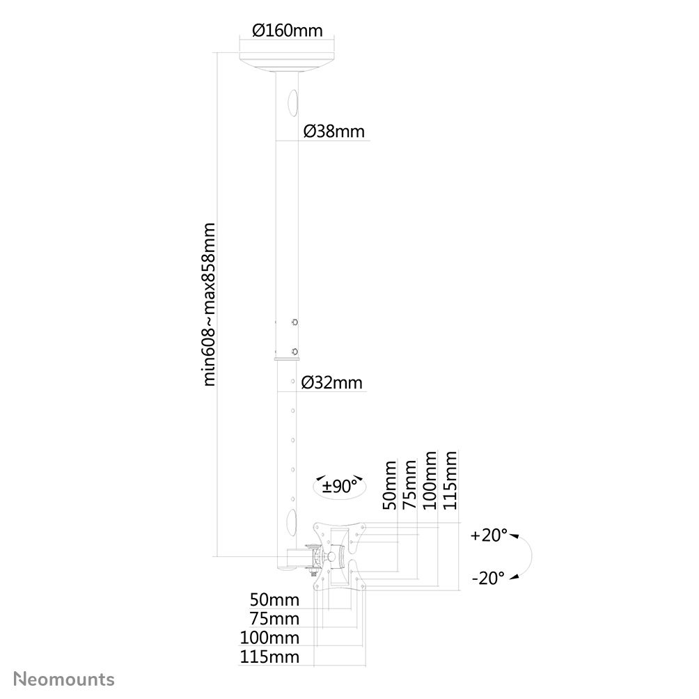 Neomounts FPMA-C050SILVER Monitor-/TV-Deckenhalterung 10-30" - H 60-85 cm Neomounts FPMA-C050SILVER Monitor-/TV-Deckenhalterung 10-30" - H 60-85 cm