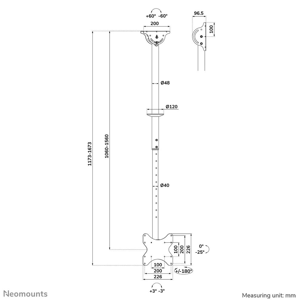 Neomounts CL35-340BL12 Monitor-/TV-Deckenhalterung 23-42" - H 106-156 cm