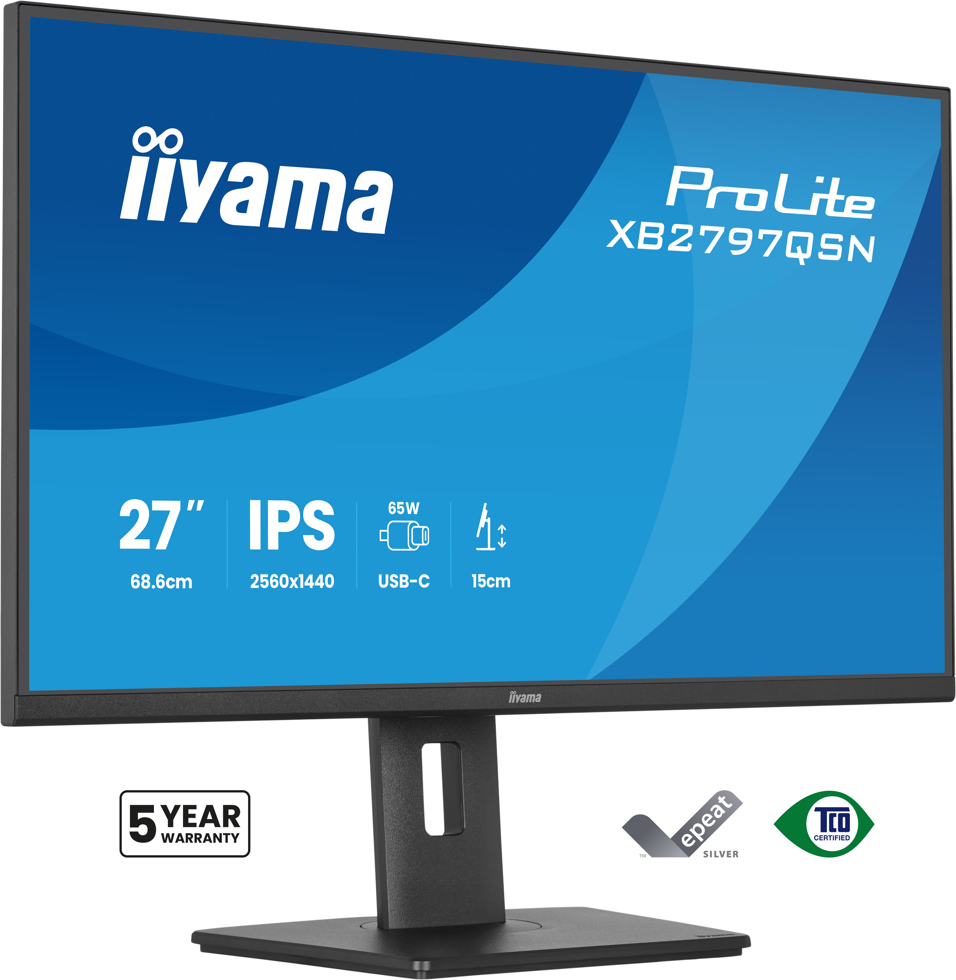 Iiyama ProLite XB2797QSN-B1 | 27" | QHD IPS USB-C Docking Monitor