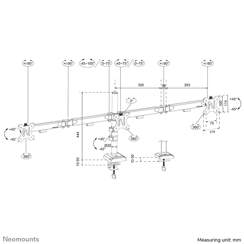 Neomounts DS60-600BL3 Monitorarm 10-27" - Quick Fix - 180°-Stopp