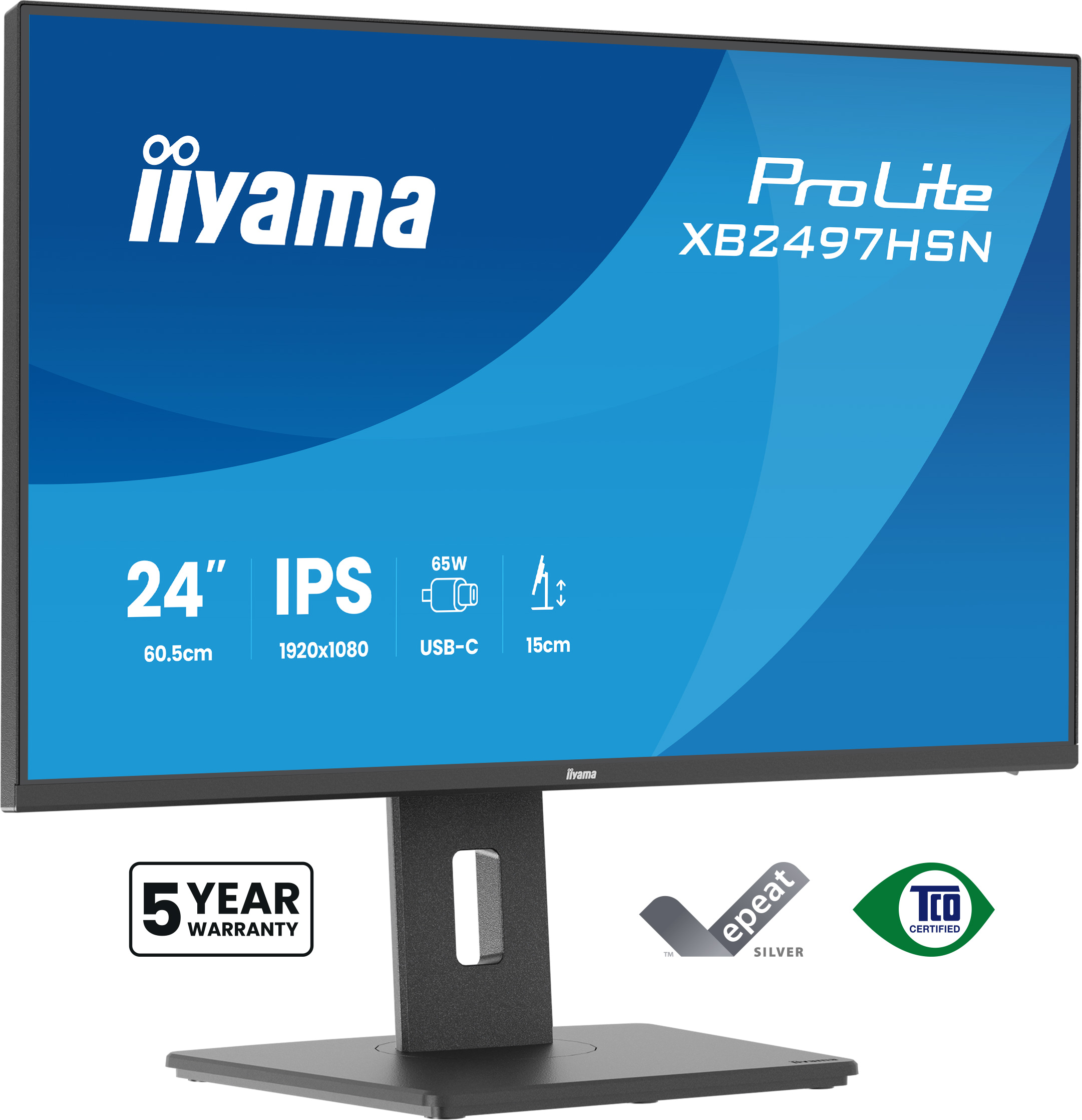 iiyama ProLite XB2497HSN-B1 | 24" IPS Monitor Full HD 100Hz USB-C Docking LAN ergonomisch