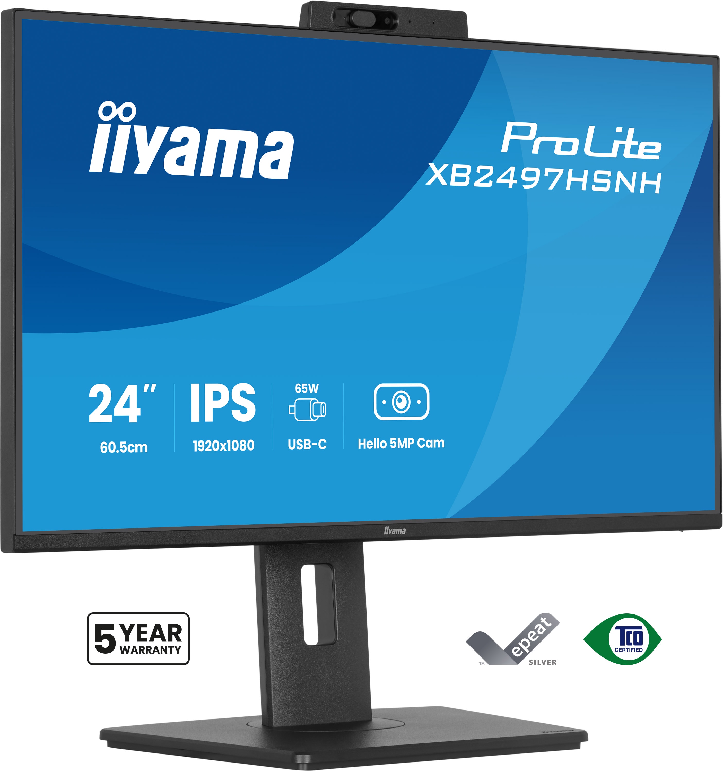 iiyama ProLite XB2497HSNH-B1 | 24" IPS Monitor Full HD 100Hz USB-C Dock Webcam LAN ergonomisch