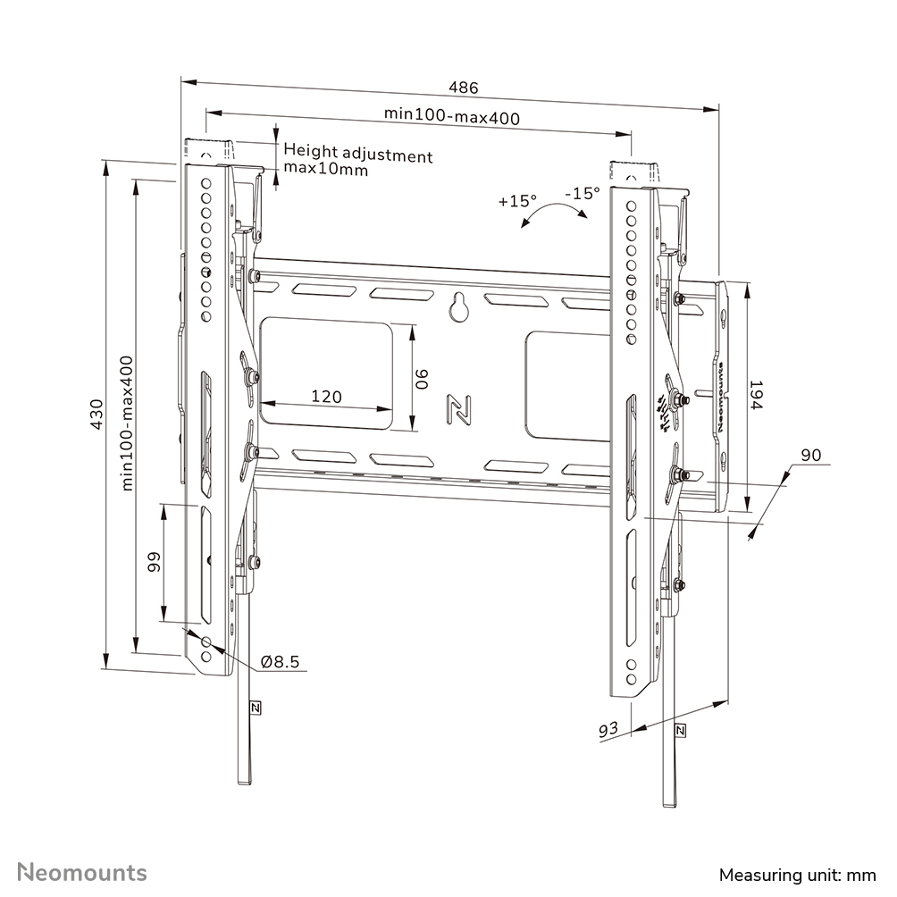 Neomounts WL35-750BL14 Schwerlast-Wandhalterung 42-75" - neigbar - abschließbar - schnelle Installation - TÜV
