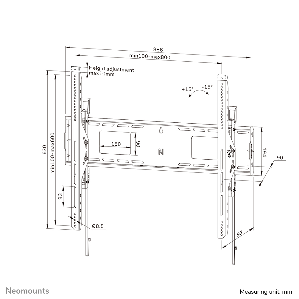 Neomounts WL35-750BL18 Schwerlast-Wandhalterung 43-98" - neigbar - abschließbar - schnelle Installation - TÜV