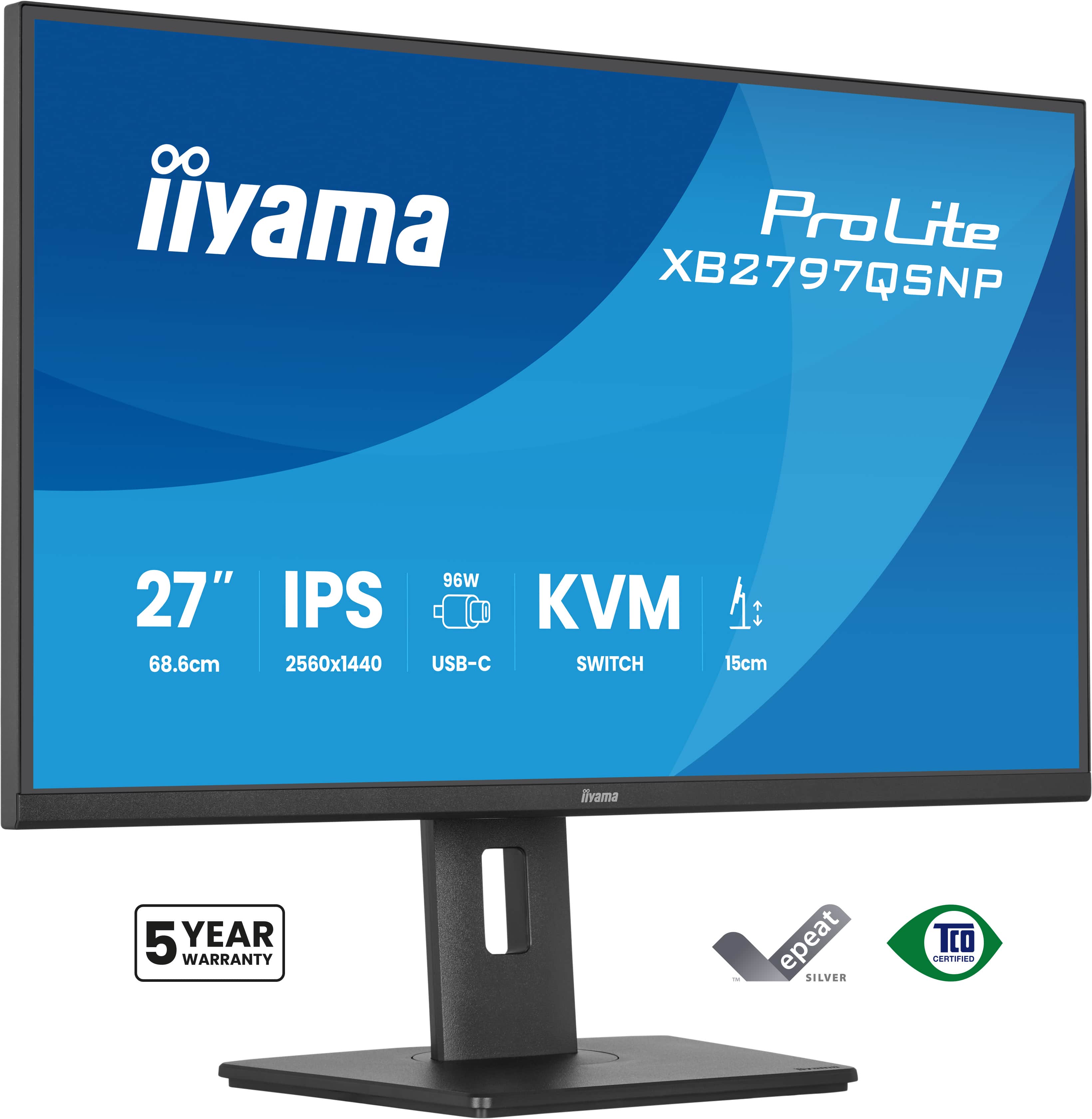 Iiyama ProLite XB2797QSNP-B1 | 27" QHD Business Monitor mit USB-C Docking, KVM Switch & Full Connectivity