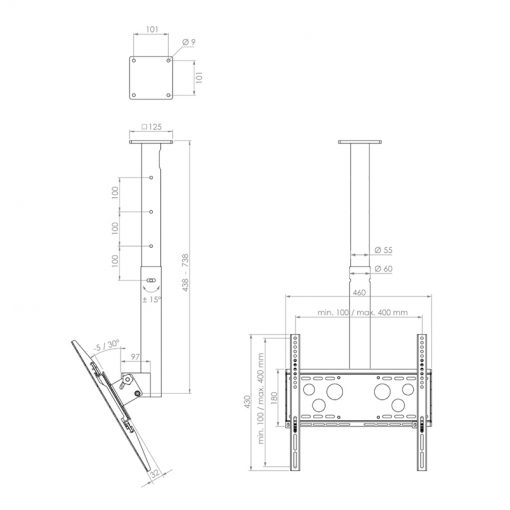 HAGOR HA DH 400 – 700 S 2702 | 32" - 50" | 400x400 | 50KG | Black | Deckenhalterung 