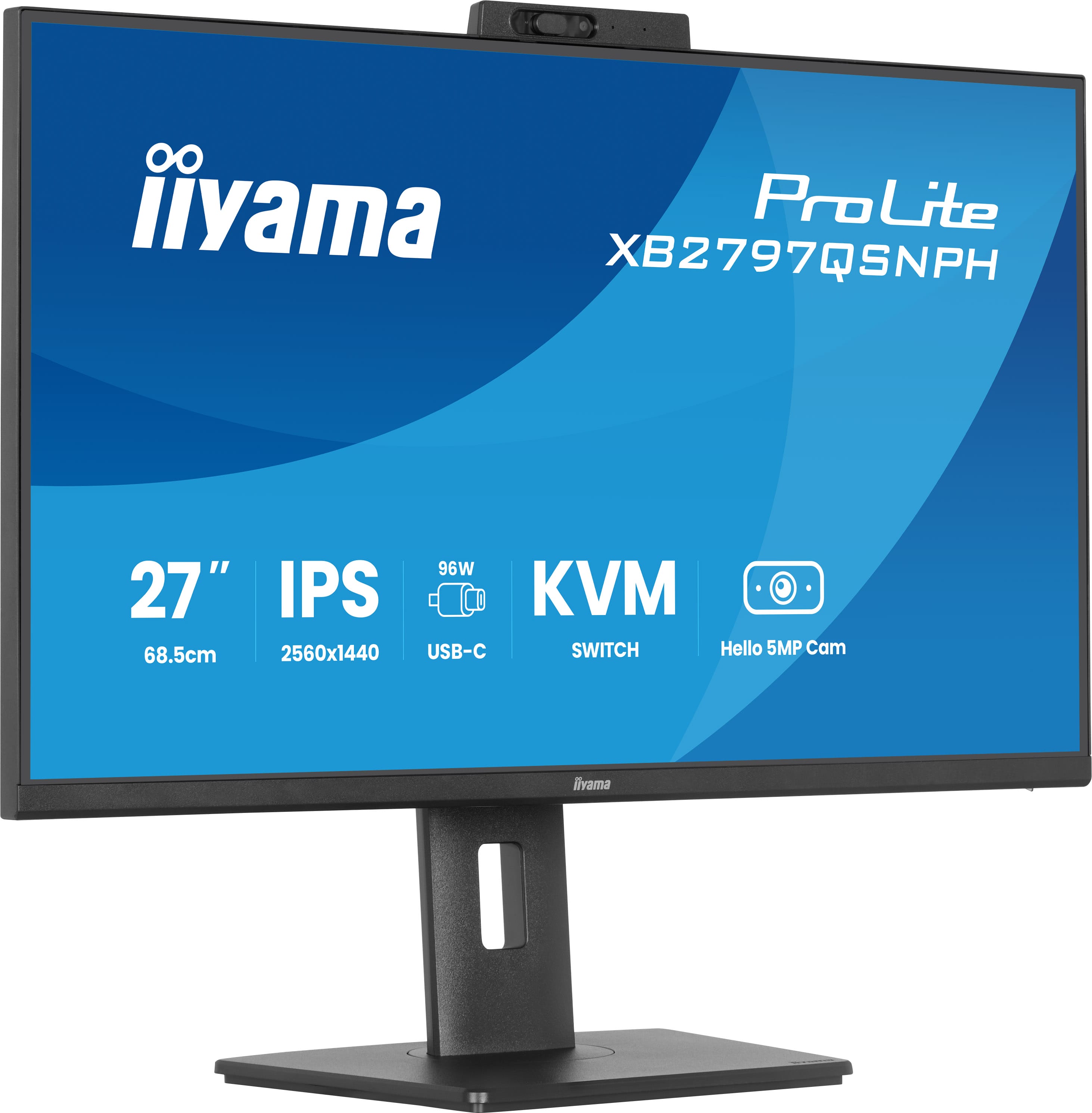 Iiyama ProLite XB2797QSNPH-B1 | 27" QHD Monitor mit Webcam, USB-C Docking und KVM-Switch