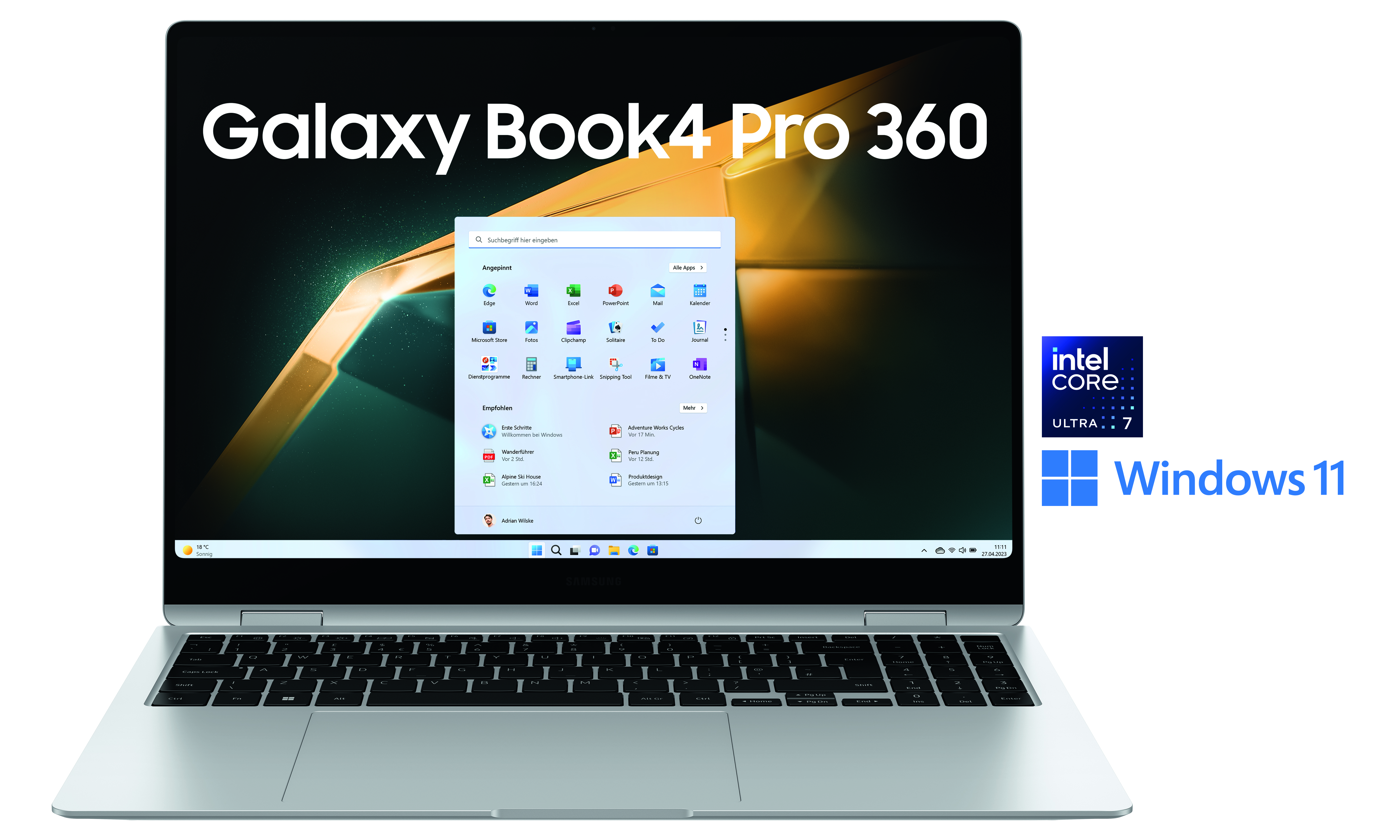 Samsung Galaxy Book 4 Pro 360 | 16" WQXGA+ | Intel Core Ultra 7 155H | 16GB LPDDR5x | 512GB SSD | Windows 11 Pro | Silber | Notebook 