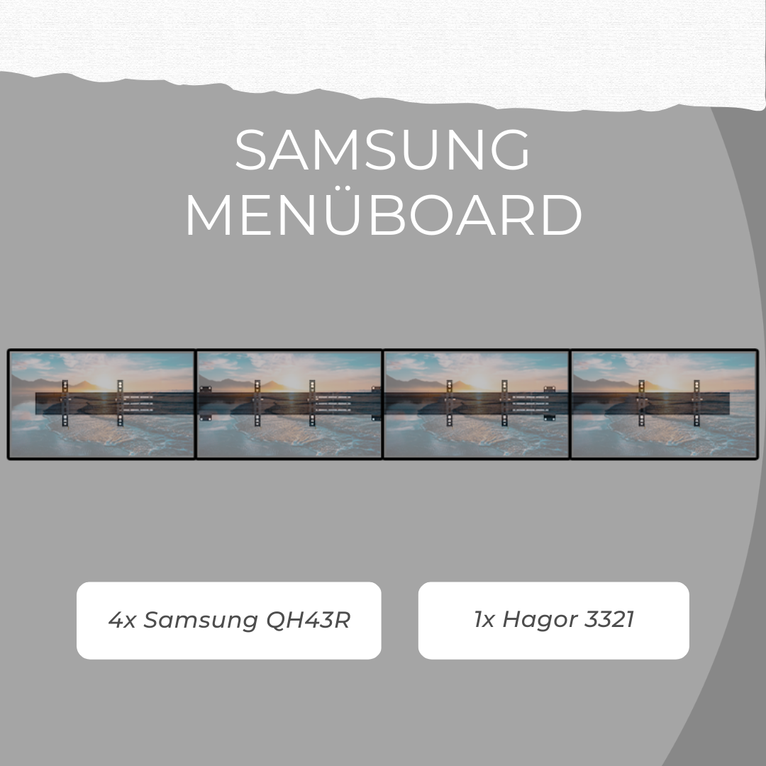Komplettset 4x Samsung QH43R inkl. Wandhalterung Hagor 3321 | montagefertiges Menüboard