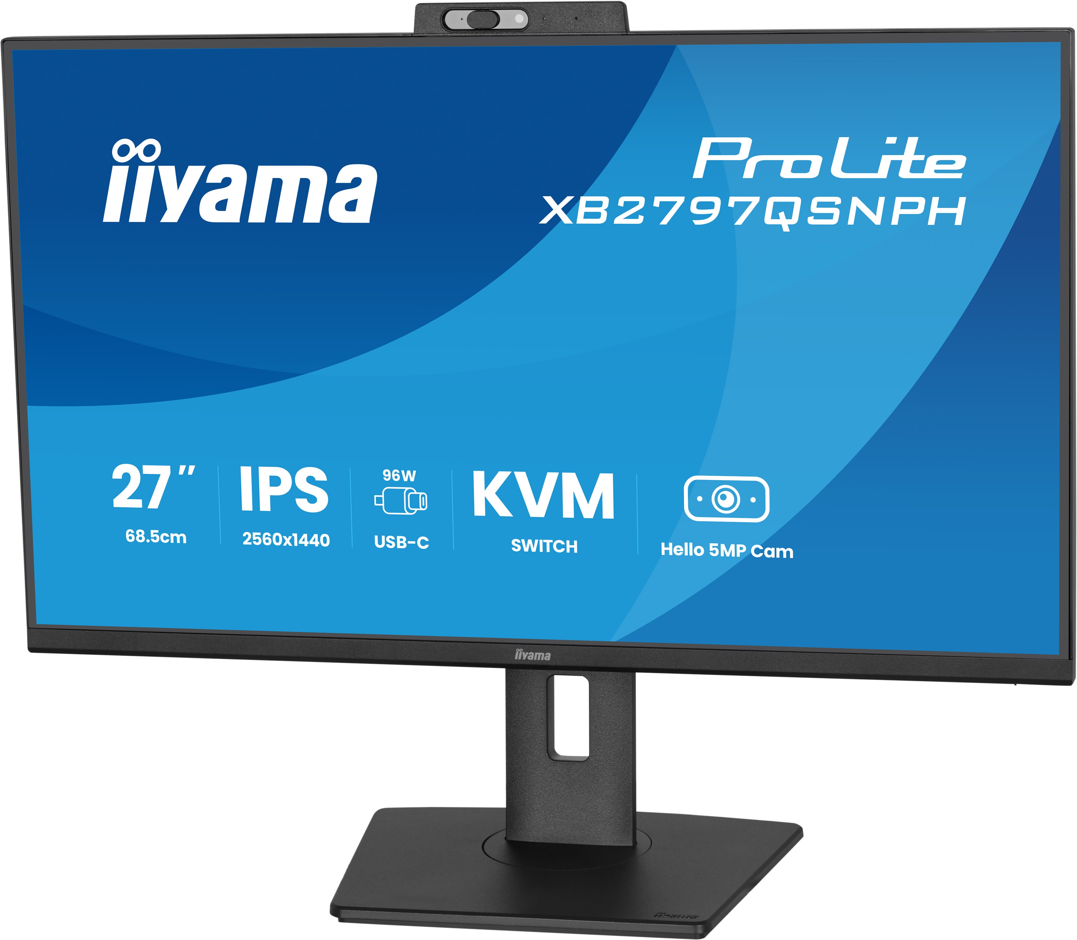 Iiyama ProLite XB2797QSNPH-B1 | 27" QHD Monitor mit Webcam, USB-C Docking und KVM-Switch