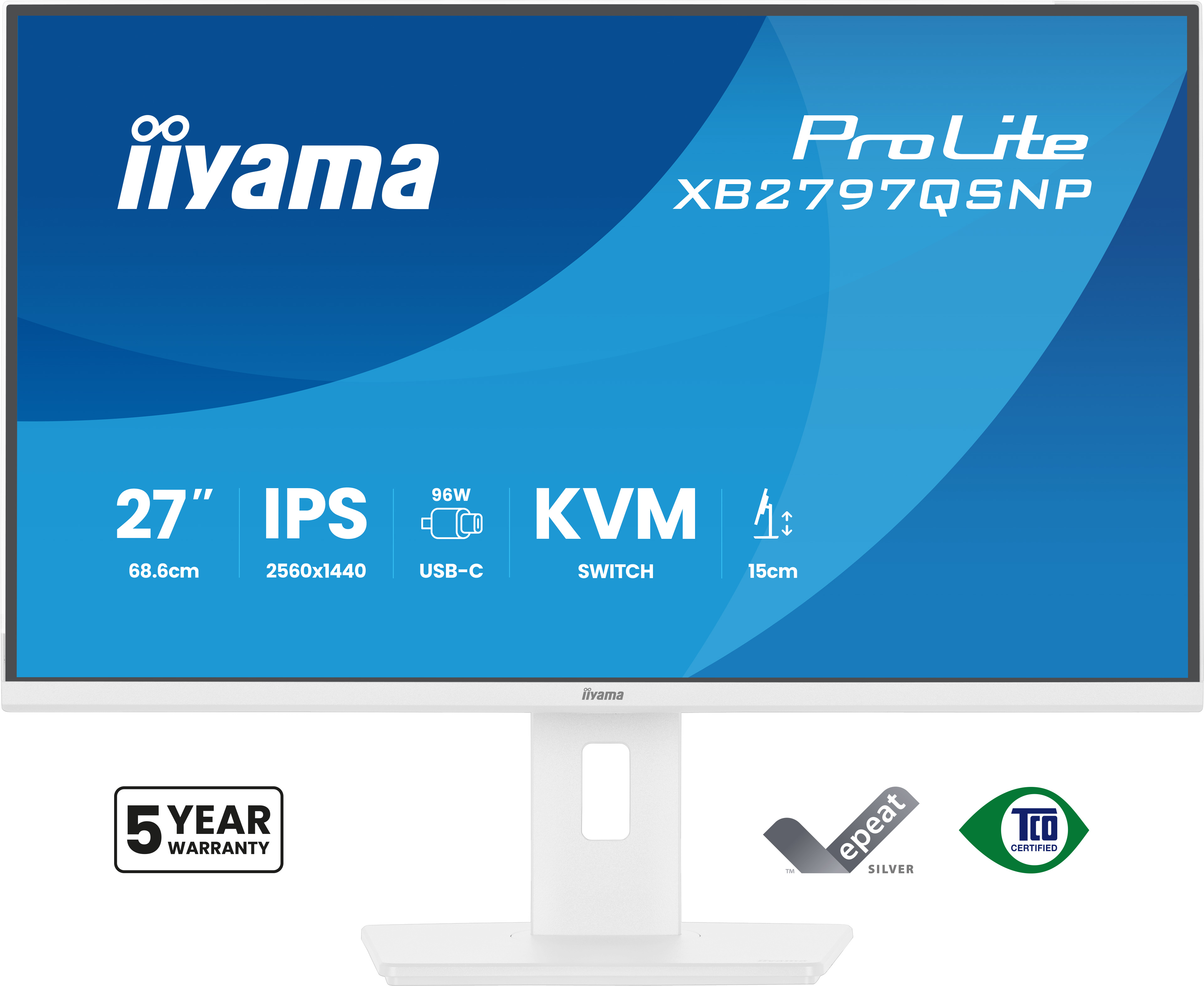 Iiyama ProLite XB2797QSNP-W1 | 27" QHD IPS Monitor mit USB-C Docking, KVM-Switch & LAN