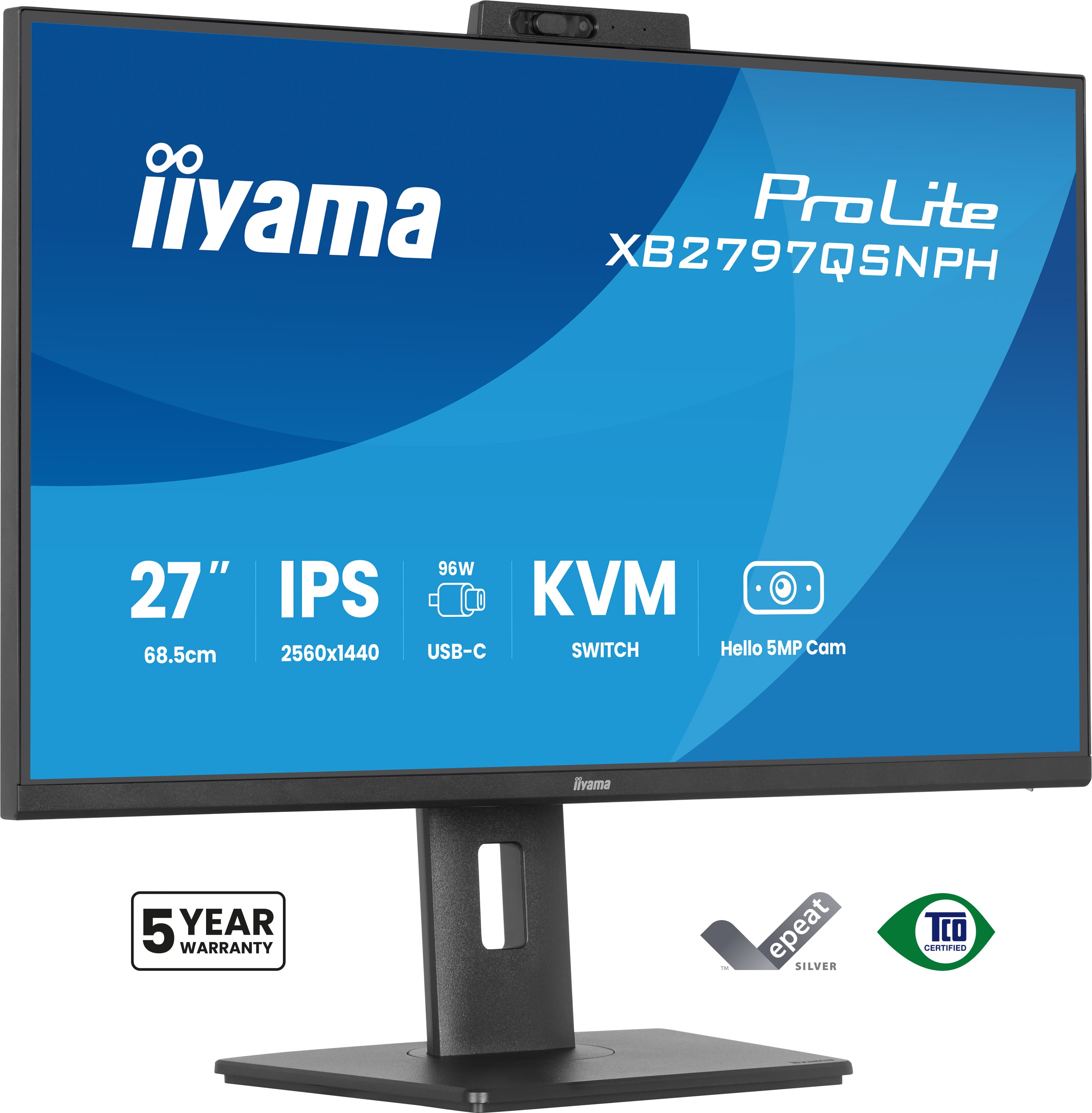 Iiyama ProLite XB2797QSNPH-B1 | 27" QHD Monitor mit Webcam, USB-C Docking und KVM-Switch