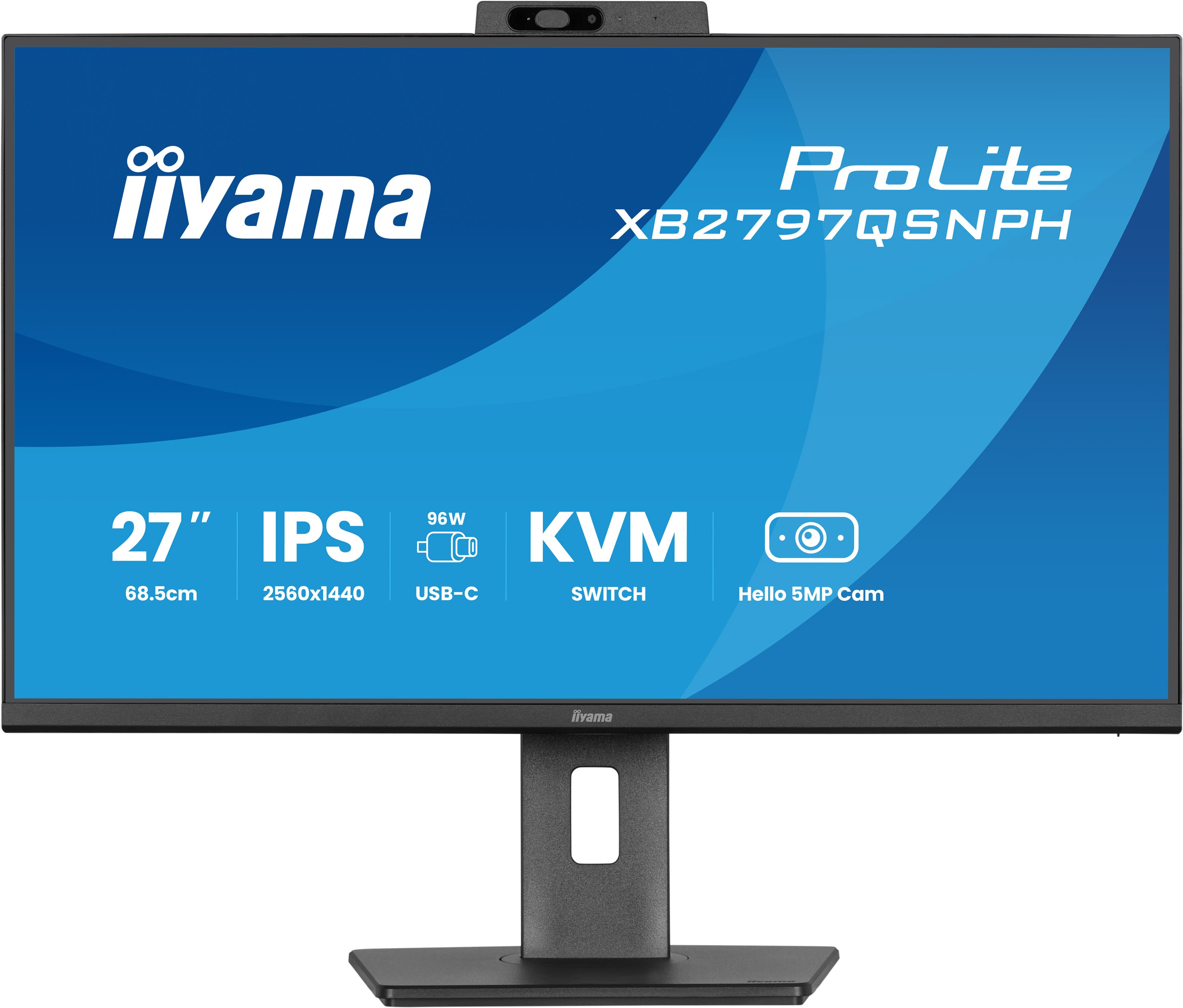 Iiyama ProLite XB2797QSNPH-B1 | 27" QHD Monitor mit Webcam, USB-C Docking und KVM-Switch