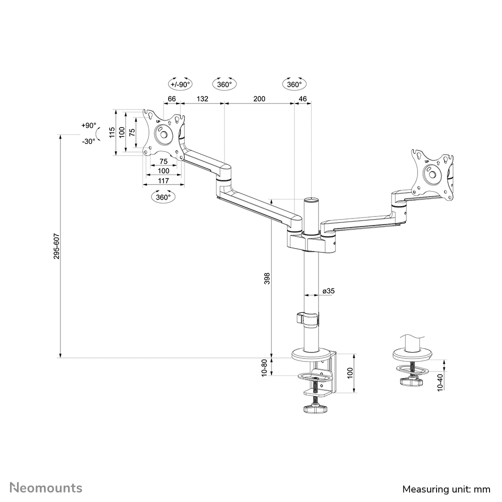 Neomounts DS60-425WH2 Monitorarm 17-27" - platzsparend Neomounts DS60-425WH2 Monitorarm 17-27" - platzsparend