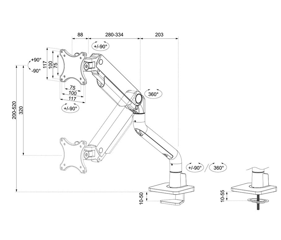 Neomounts DS70S-950WH1 Monitorarm 17-49" - Gasfeder - Topfix - 180°-Stopp