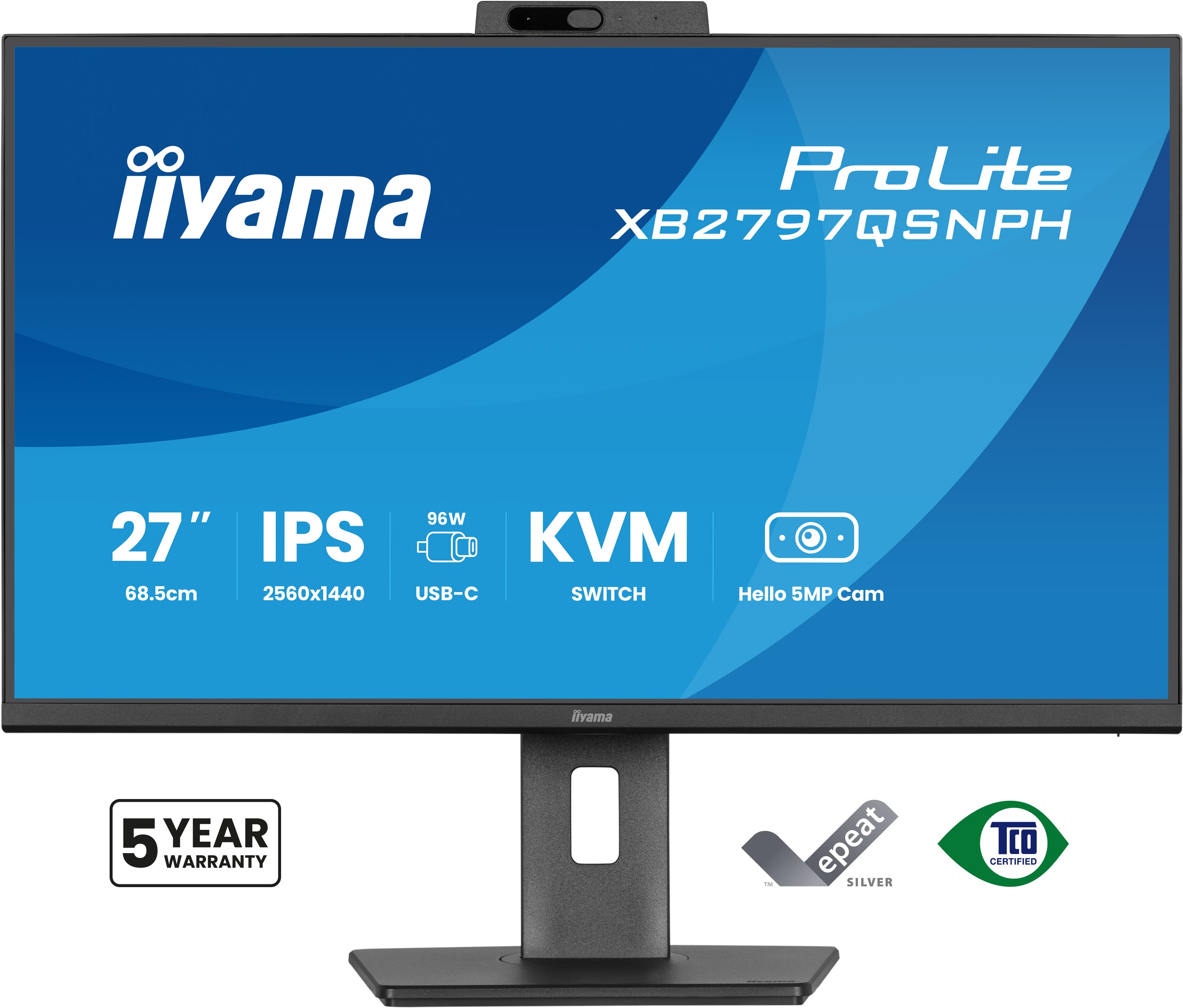 Iiyama ProLite XB2797QSNPH-B1 | 27" QHD Monitor mit Webcam, USB-C Docking und KVM-Switch