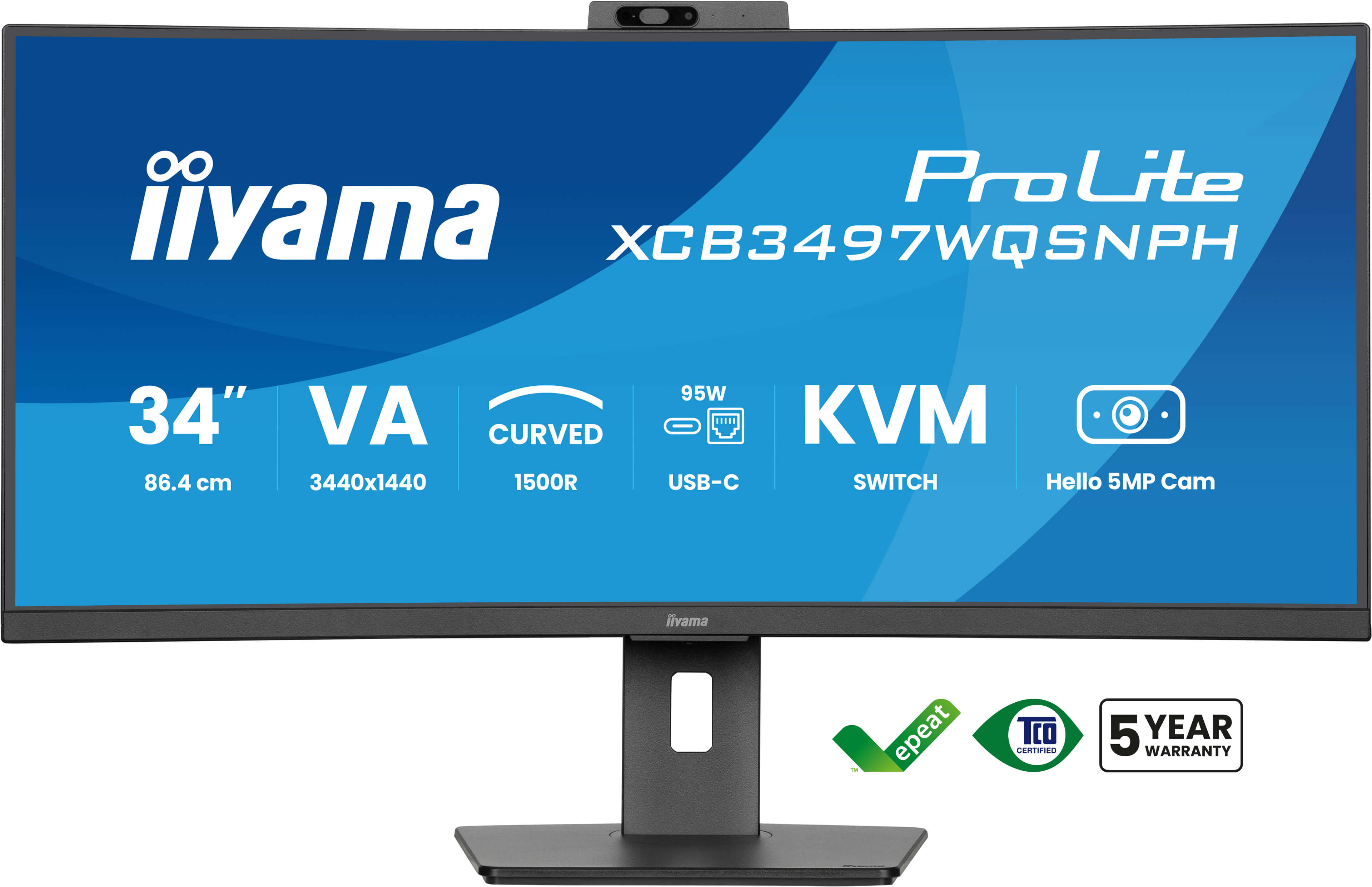 Iiyama ProLite XCB3497WQSNPH-B1 | 34" Curved UWQHD Monitor mit USB-C & KVM-Switch