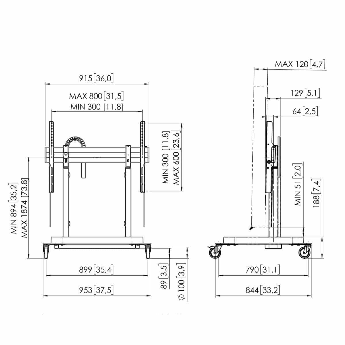 Vogels RISE 5205 Rollwagen mit motorisiertem Display-Liftsystem | 43" - 86" Vogels RISE 5205 Rollwagen mit motorisiertem Display-Liftsystem | 43" - 86"