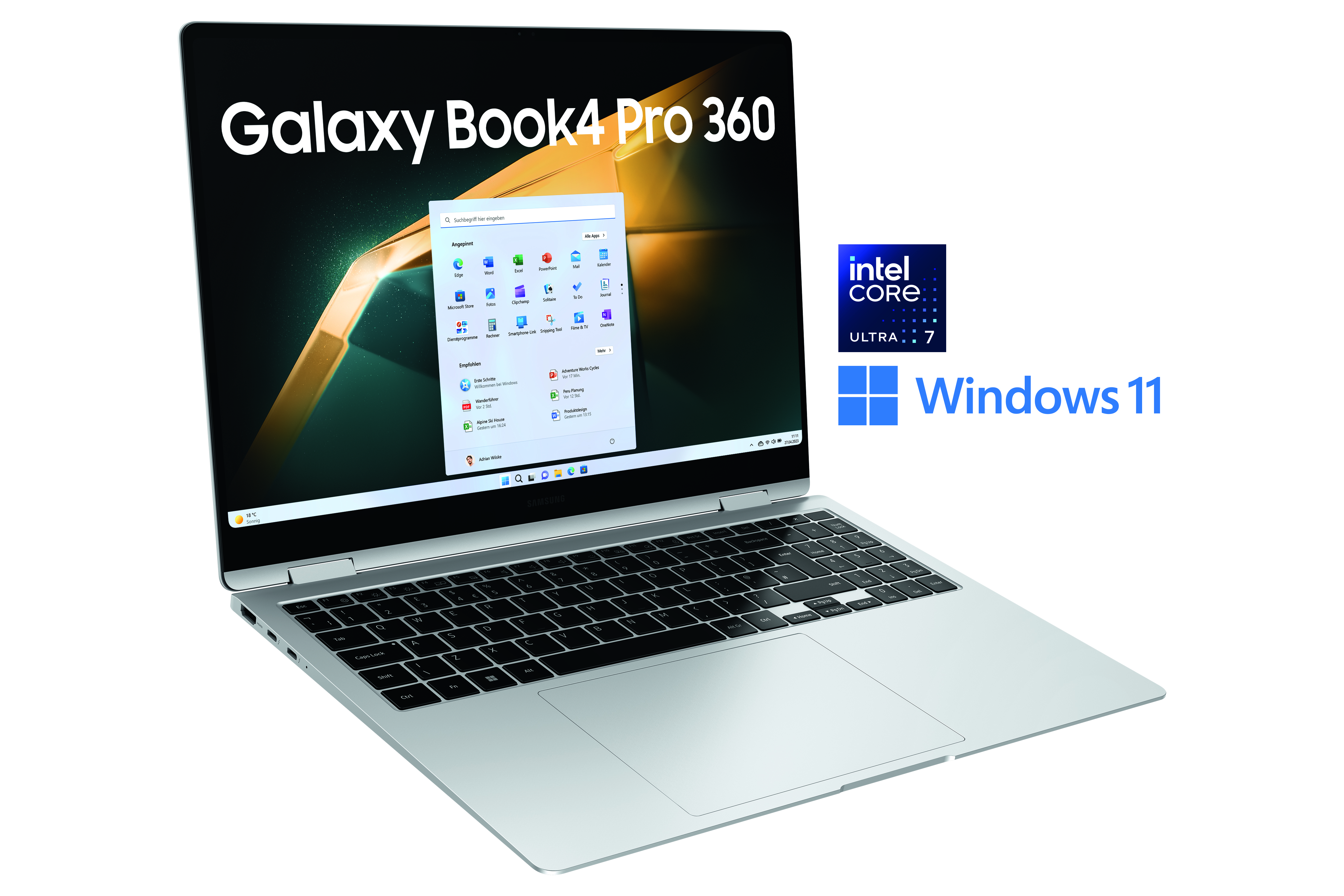 Samsung Galaxy Book 4 Pro 360 | 16" WQXGA+ | Intel Core Ultra 7 155H | 16GB LPDDR5x | 512GB SSD | Windows 11 Pro | Silber | Notebook 