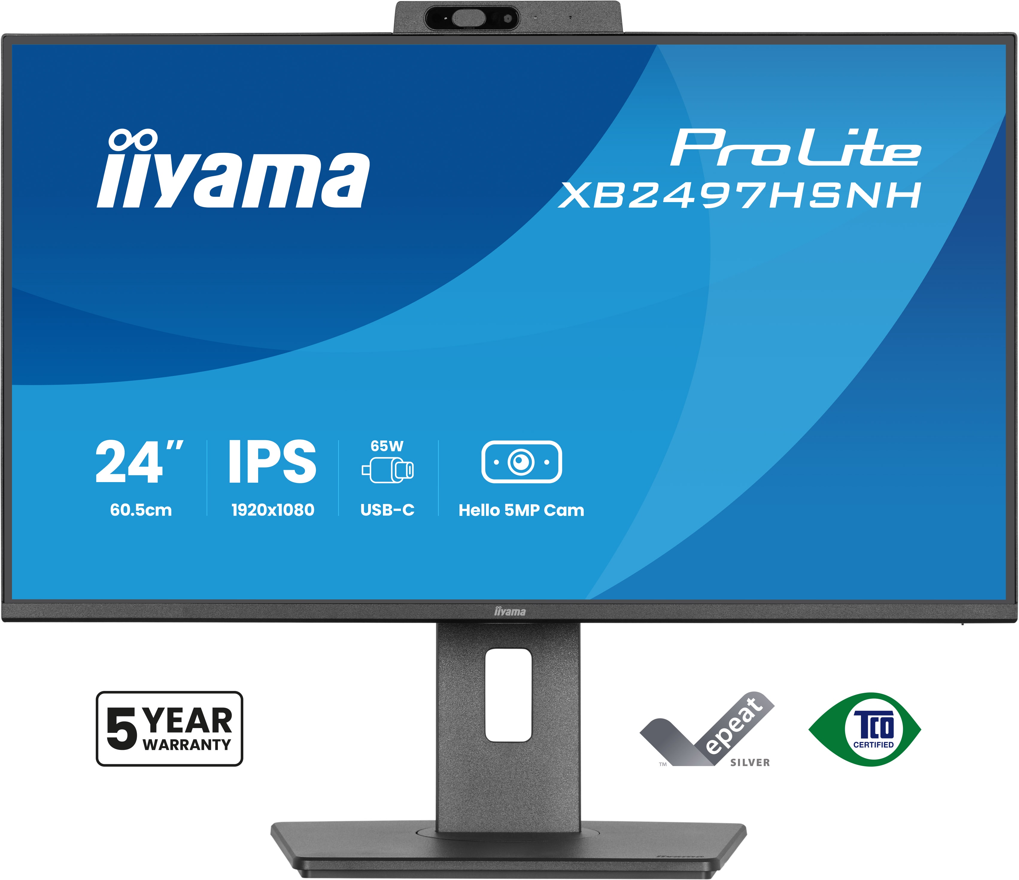 iiyama ProLite XB2497HSNH-B1 | 24" IPS Monitor Full HD 100Hz USB-C Dock Webcam LAN ergonomisch