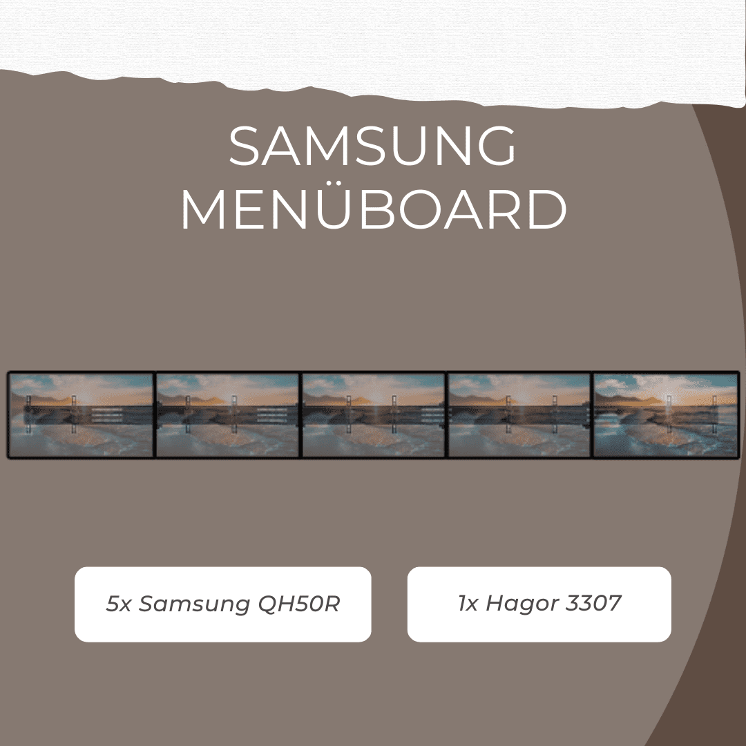 Komplettset 5x Samsung QH50R inkl. Wandhalterung Hagor 3307 | montagefertiges Menüboard