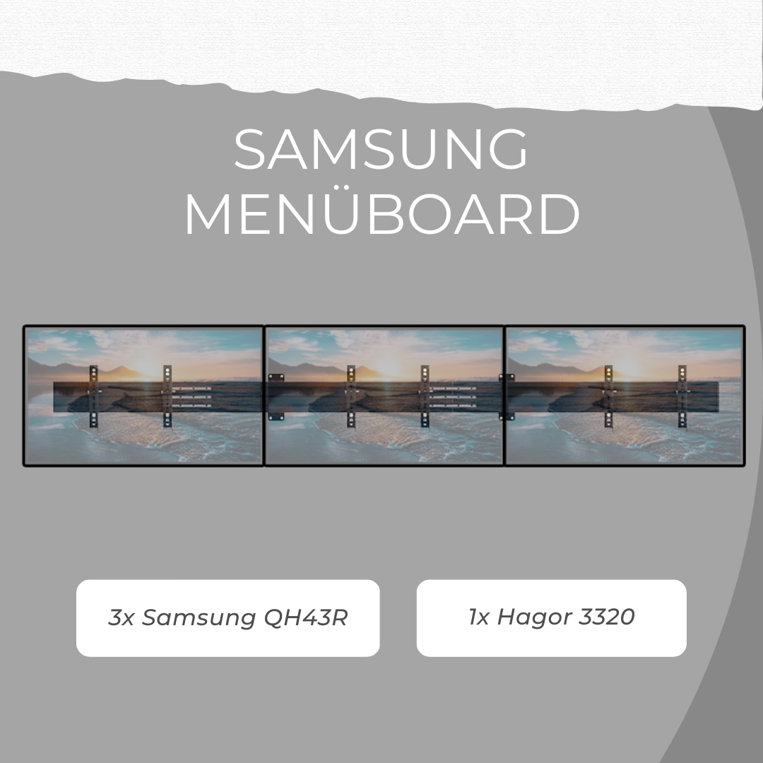 Komplettset 3x Samsung QH43R inkl. Wandhalterung Hagor 3320 | montagefertiges Menüboard